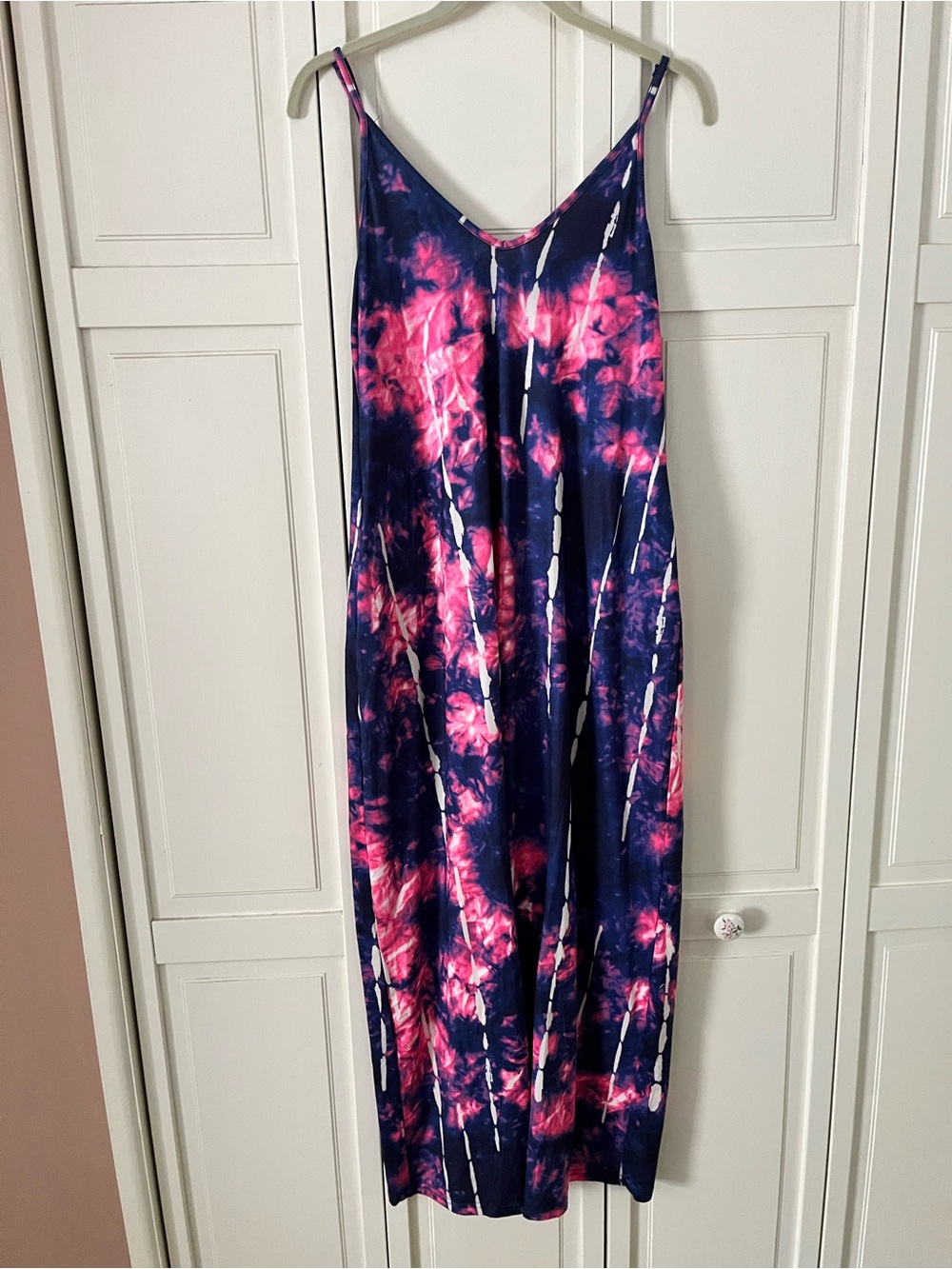 Tie-Dye Navy & Pink Sleeveless Maxi Dress